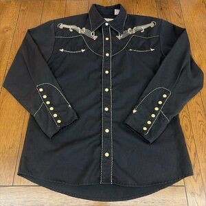 Scully Western Shirt Mens S Black Musical Notes Embroidered Snap Buttons Read